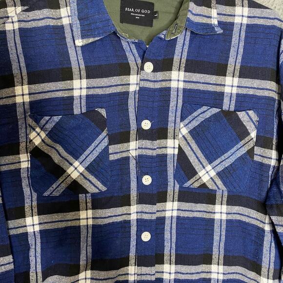 Fear of God FOG fifth collection plaid long sleeve flannel button up blue Large - Picture 5 of 10